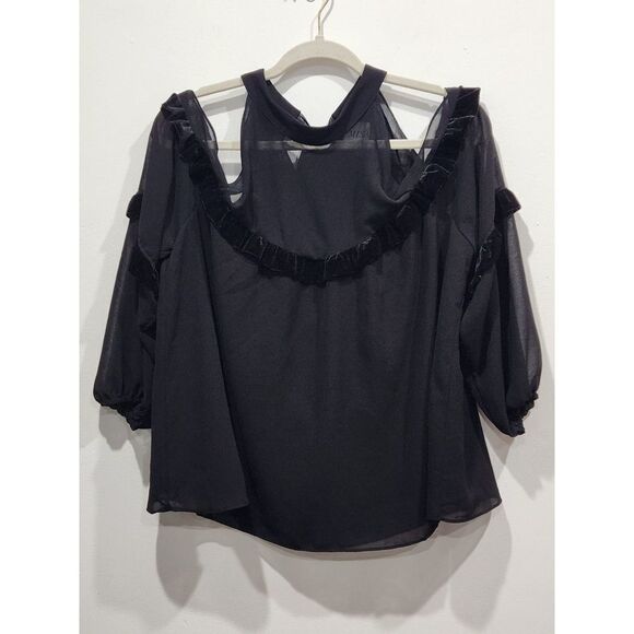 MISA Los Angeles Black Pippa High-Neck Cold-Shoulder Blouse, M - Picture 3 of 12
